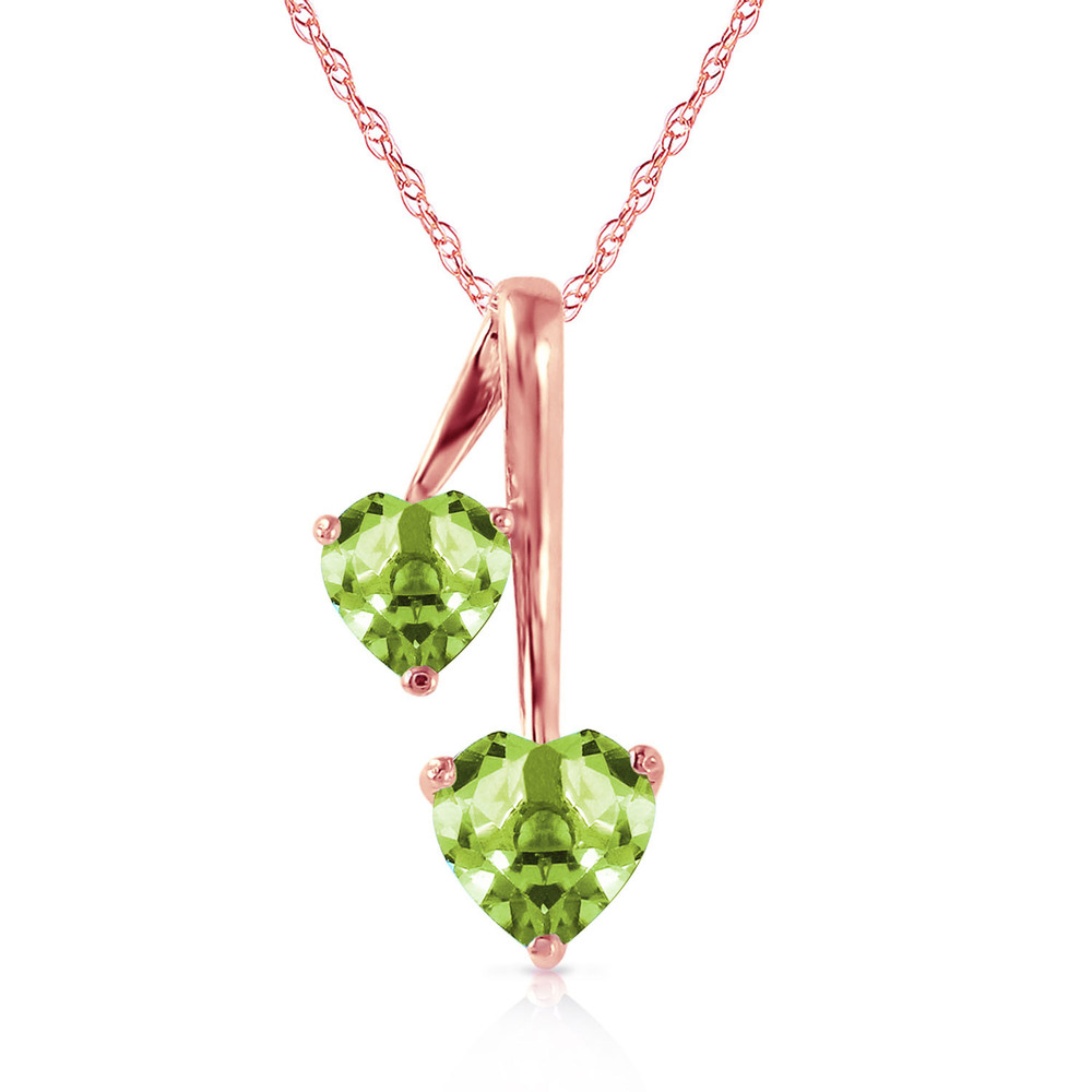 14K.SOLID GOLD HEARTS NECKLACE WITH NATURAL PERIDOTS (Rose Gold)